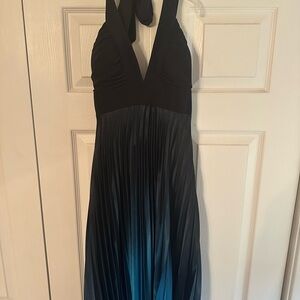 Elegant Black and Blue Halter Dress